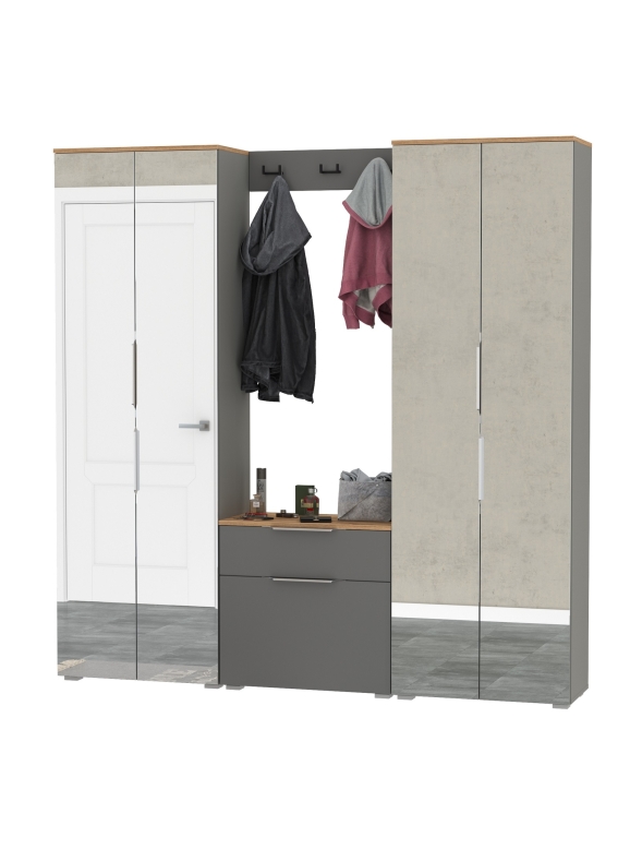 Октава Прихожая 26, цвет серый графит/дуб крафт золотой/фасады МДФ серый графит, ШхГхВ 193,7х35,4х197,6 см., универсальная сборка