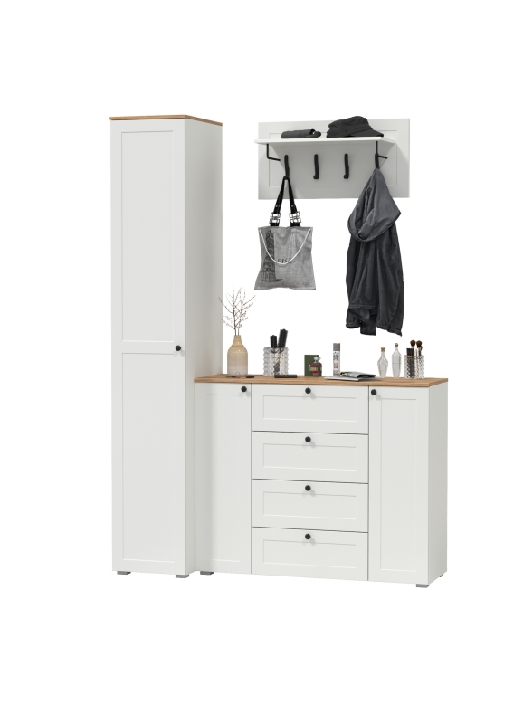 Остин Прихожая 21, цвет белый шагрень/дуб крафт золотой, ШхГхВ 160х54,3х229,6 см., универсальная сборка