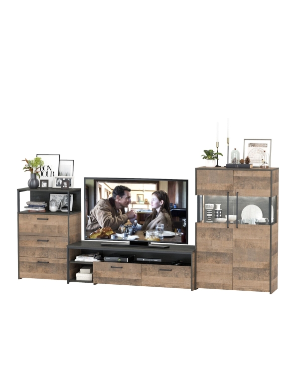 Трувор Гостиная 066, цвет дуб гранж песочный/интра, ШхГхВ 301,6х45,4х135,3 см., универсальная сборка