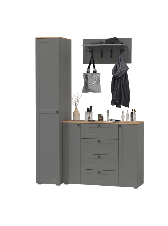 Остин Прихожая 21, цвет серый графит/дуб крафт золотой, ШхГхВ 160х54,3х229,6 см., универсальная сборка