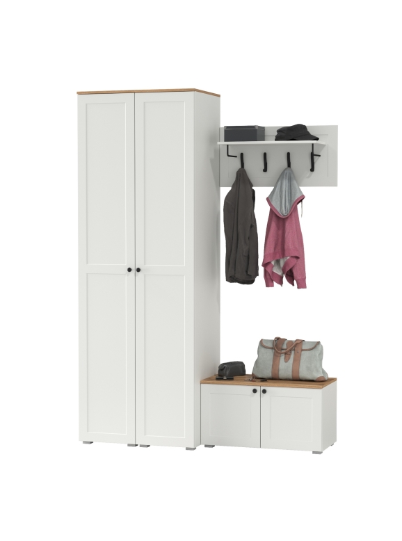 Остин Прихожая 37, цвет белый шагрень/дуб крафт золотой, ШхГхВ 160х54,3х229,6 см., универсальная сборка