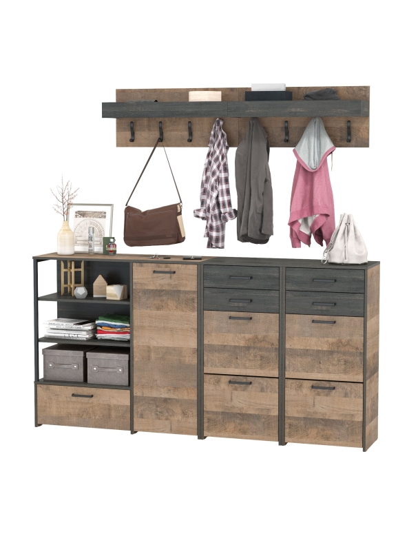 Трувор Прихожая 162, цвет дуб гранж песочный/интра, ШхГхВ 209х37х195 см., универсальная сборка