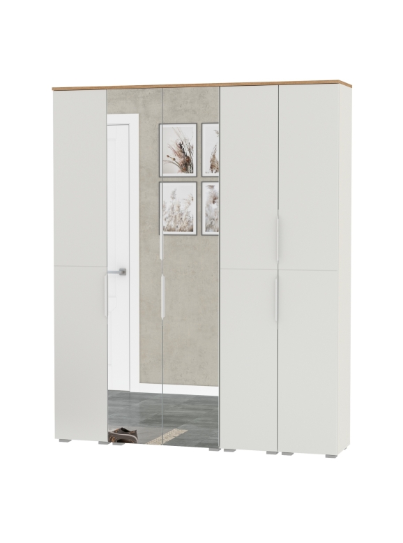 Октава Набор шкафов 02, цвет белый шагрень/дуб крафт золотой/фасады МДФ белый шагрень, ШхГхВ 161х35,3х197,6 см., универсальная сборка