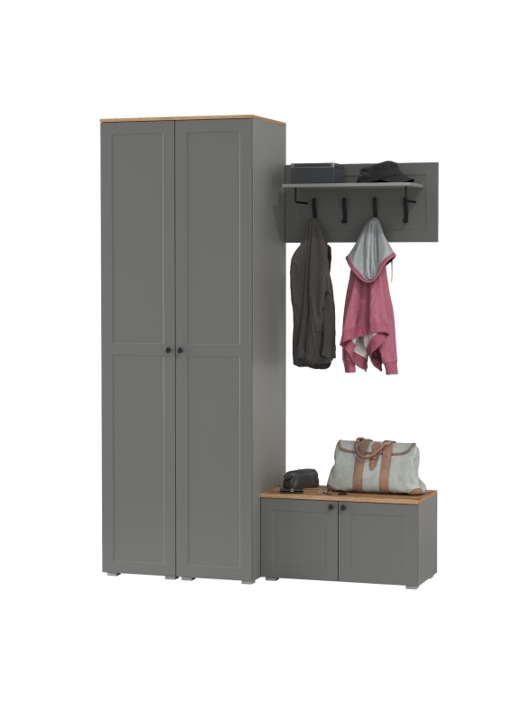 Остин Прихожая 37, цвет серый графит/дуб крафт золотой, ШхГхВ 160х54,3х229,6 см., универсальная сборка
