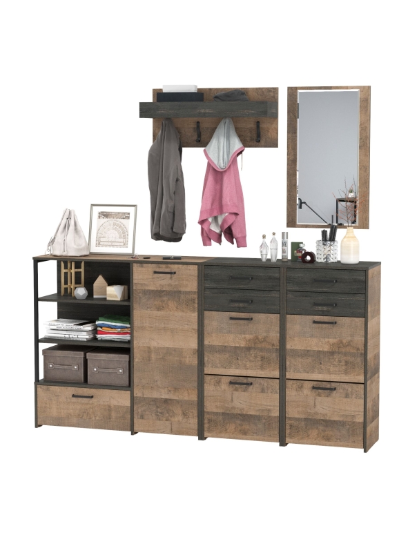 Трувор Прихожая 167, цвет дуб гранж песочный/интра, ШхГхВ 209х37х195 см., универсальная сборка