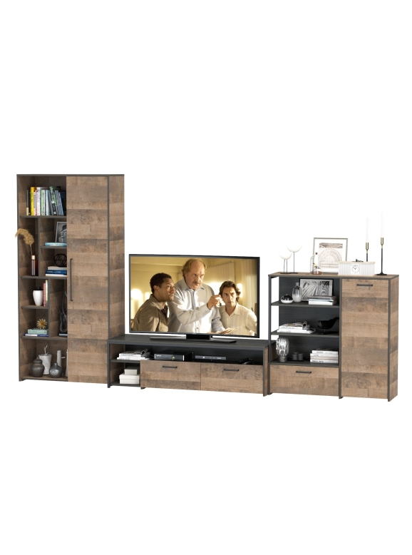 Трувор Гостиная 048, цвет дуб гранж песочный/интра, ШхГхВ 351,8х45,4х194,2 см., универсальная сборка