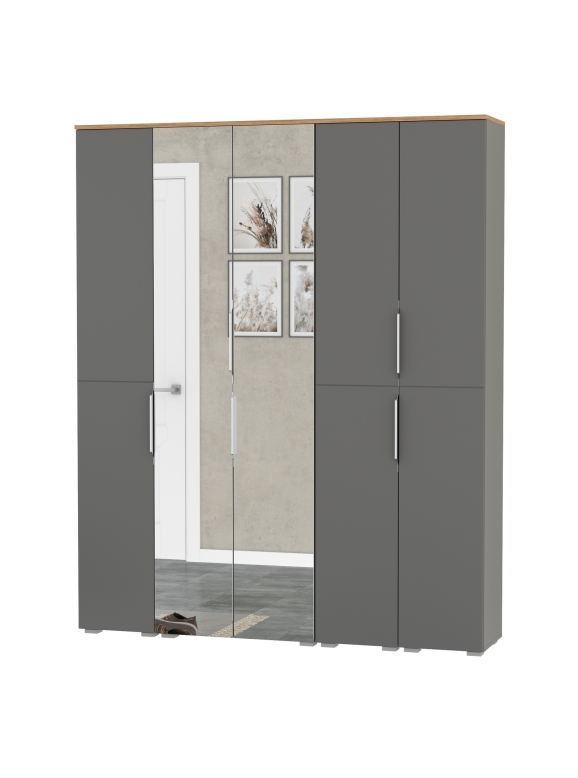Октава Набор шкафов 02, цвет серый графит/дуб крафт золотой/фасады МДФ серый графит, ШхГхВ 161х35,3х197,6 см., универсальная сборка