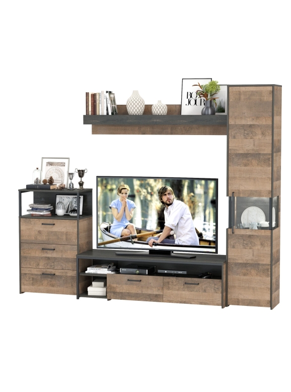 КР100 Трувор Гостиная 023, цвет дуб гранж песочный/интра, ШхГхВ 260,6х45,4х210 см., универсальная сборка