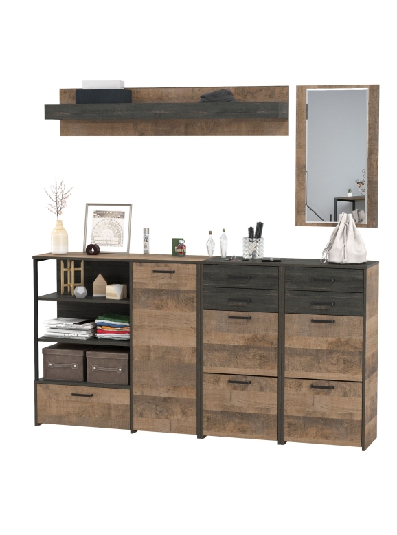 КР100 Трувор Прихожая 177, цвет дуб гранж песочный/интра, ШхГхВ 209х37х195 см., универсальная сборка