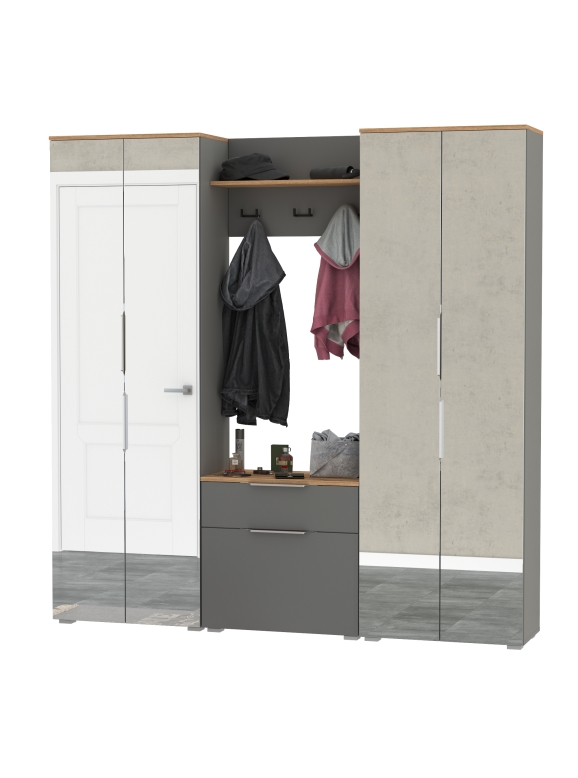 Октава Прихожая 25, цвет серый графит/дуб крафт золотой/фасады МДФ серый графит, ШхГхВ 193,7х35,4х197,6 см., универсальная сборка