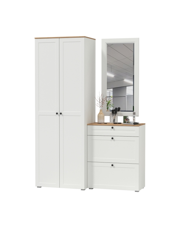 Остин Прихожая 16, цвет белый шагрень/дуб крафт золотой, ШхГхВ 160х54,3х229,6 см., универсальная сборка