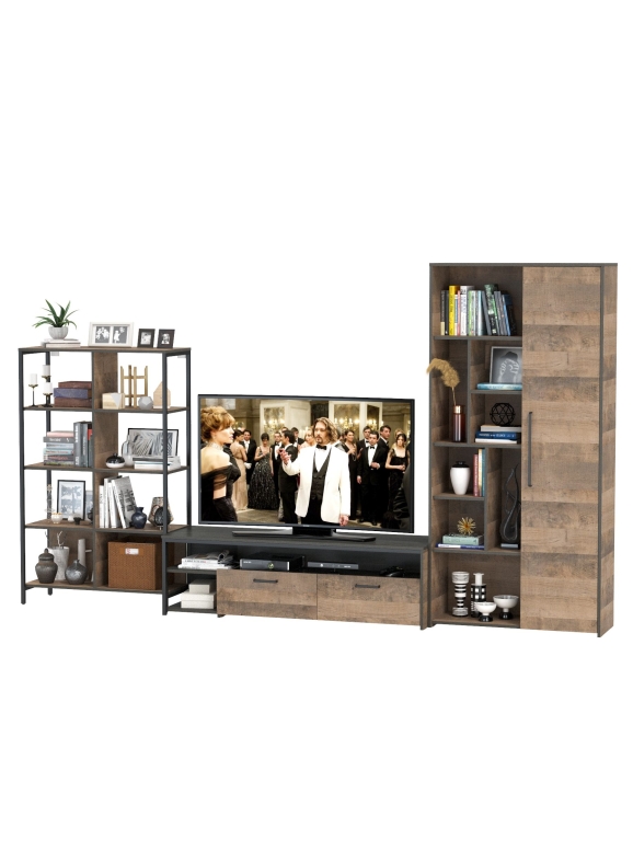 Трувор Гостиная 072, цвет дуб гранж песочный/интра, ШхГхВ 332,8х45,4х194,2 см., универсальная сборка