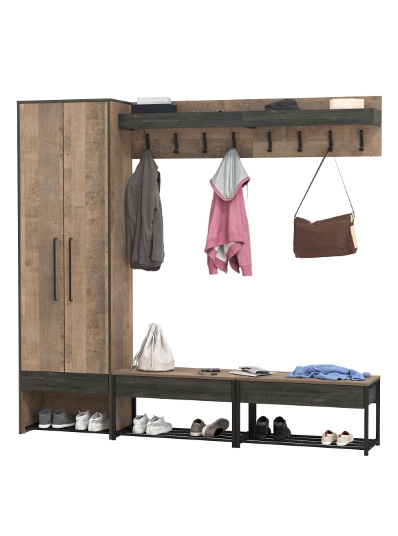 Трувор Прихожая 211, цвет дуб гранж песочный/интра, ШхГхВ 223,2х37х210 см., универсальная сборка