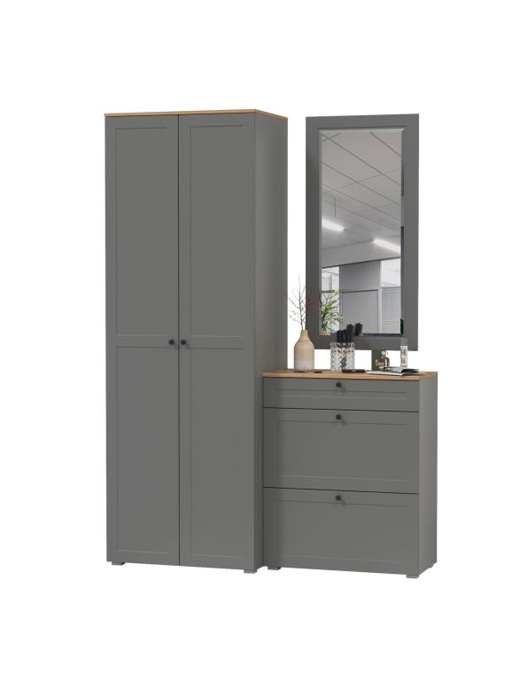 Остин Прихожая 16, цвет серый графит/дуб крафт золотой, ШхГхВ 160х54,3х229,6 см., универсальная сборка