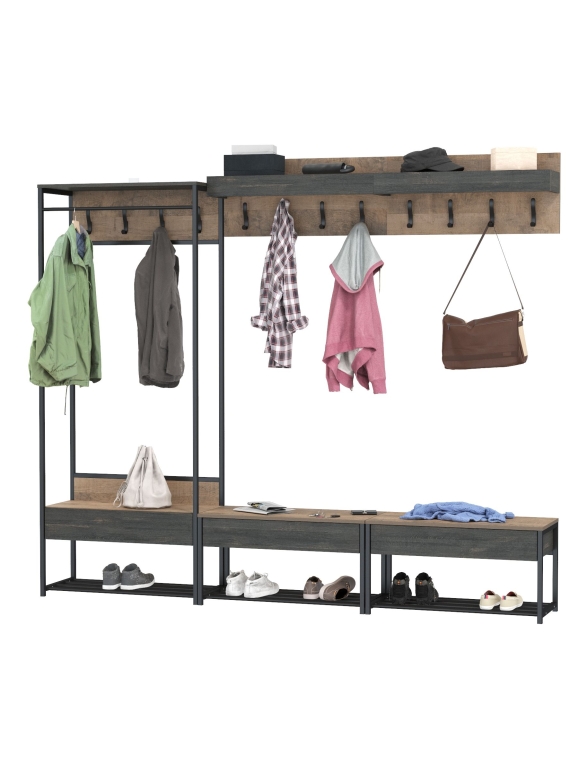 Трувор Прихожая 227, цвет дуб гранж песочный/интра, ШхГхВ 240х36,6х194,2 см., универсальная сборка