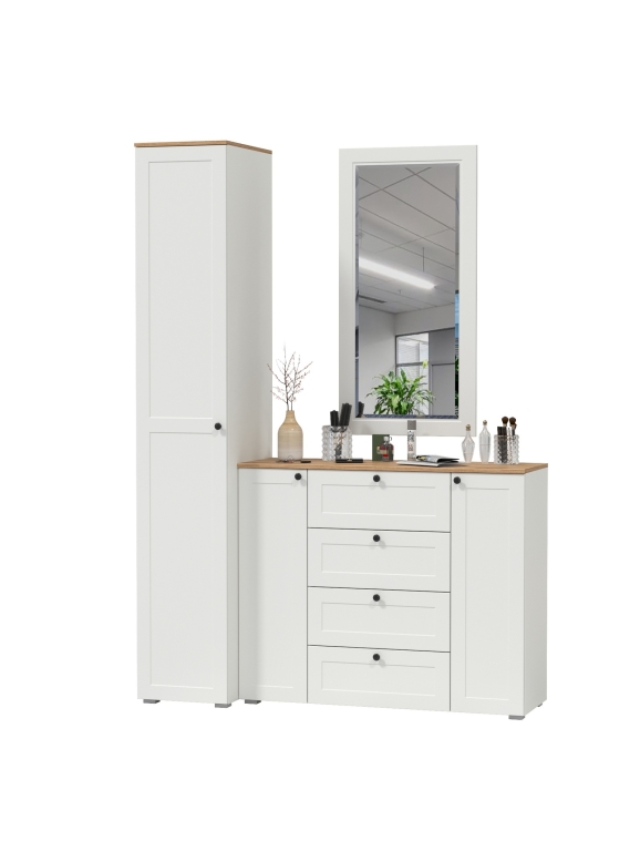 Остин Прихожая 20, цвет белый шагрень/дуб крафт золотой, ШхГхВ 160х54,3х229,6 см., универсальная сборка