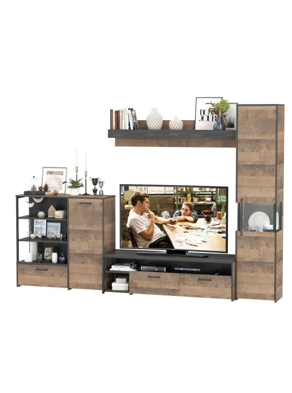 КР100 Трувор Гостиная 021, цвет дуб гранж песочный/интра, ШхГхВ 303,6х45,4х210 см., универсальная сборка