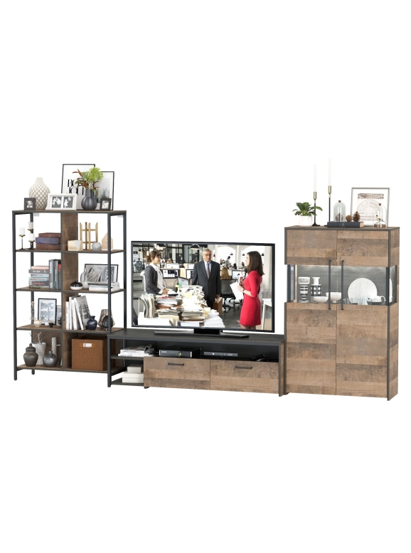 Трувор Гостиная 058, цвет дуб гранж песочный/интра, ШхГхВ 325,6х45,4х146 см., универсальная сборка