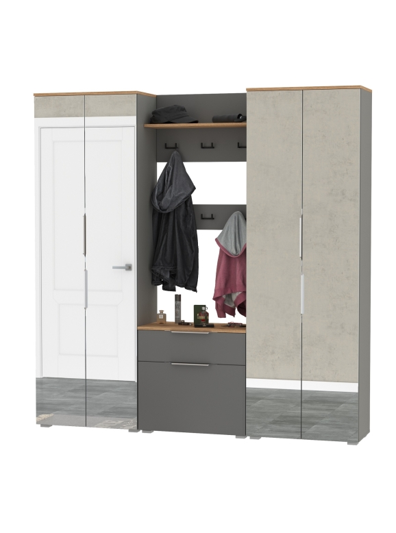 Октава Прихожая 27, цвет серый графит/дуб крафт золотой/фасады МДФ серый графит, ШхГхВ 193,7х35,4х197,6 см., универсальная сборка