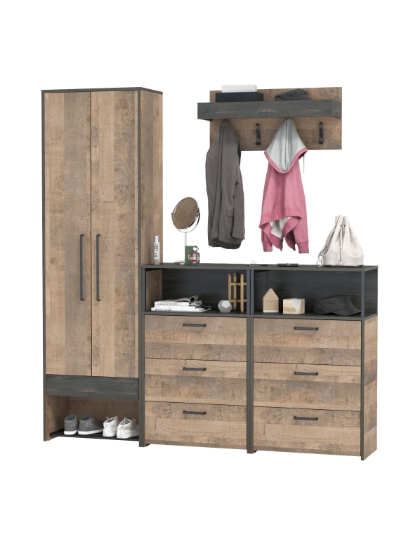 Трувор Прихожая 207, цвет дуб гранж песочный/интра, ШхГхВ 195,2х37х210 см., универсальная сборка