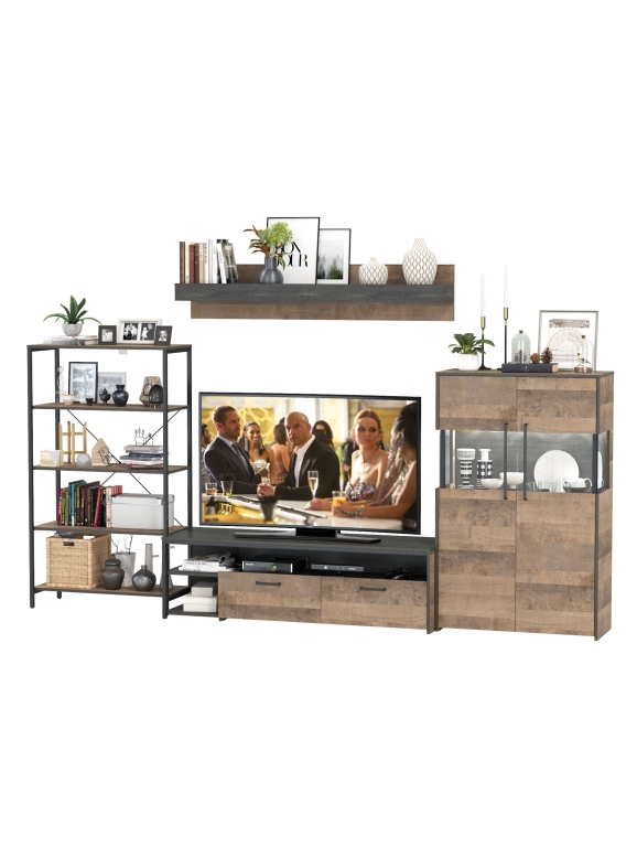 КР100 Трувор Гостиная 055, цвет дуб гранж песочный/интра, ШхГхВ 318,4х45,4х210 см., универсальная сборка