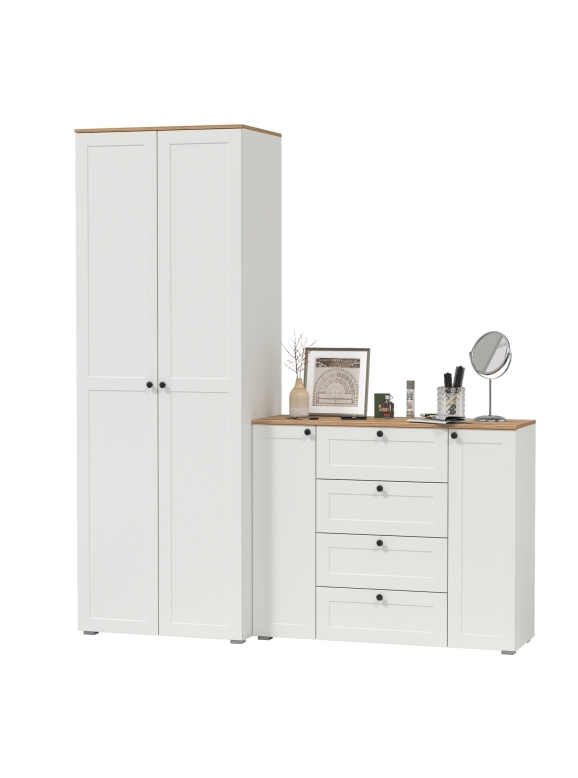 Остин Прихожая 04, цвет белый шагрень/дуб крафт золотой, ШхГхВ 200х54,3х229,6 см., универсальная сборка