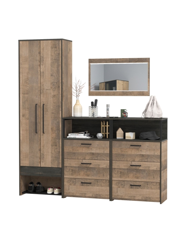 Трувор Прихожая 203, цвет дуб гранж песочный/интра, ШхГхВ 195,2х37х210 см., универсальная сборка