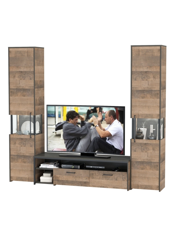 Трувор Гостиная 018, цвет дуб гранж песочный/интра, ШхГхВ 239,4х45,4х210 см., универсальная сборка