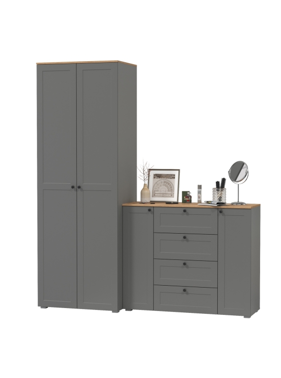 Остин Прихожая 04, цвет серый графит/дуб крафт золотой, ШхГхВ 200х54,3х229,6 см., универсальная сборка