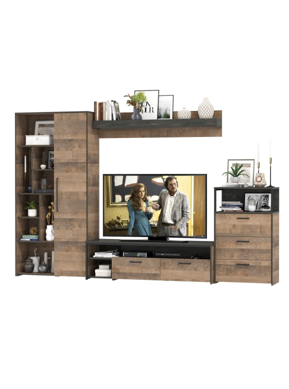 КР100 Трувор Гостиная 089, цвет дуб гранж песочный/интра, ШхГхВ 308,8х45,4х194,2 см., универсальная сборка