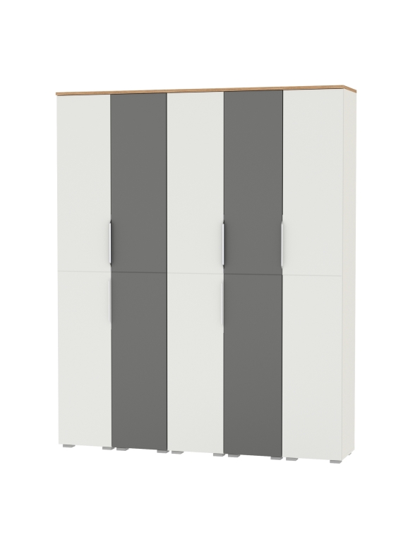 Октава Набор шкафов 48, цвет белый шагрень/серый графит/дуб крафт золотой/фасады МДФ белый шагрень/серый графит, ШхГхВ 161х35,3х197,6 см., ун. сб.