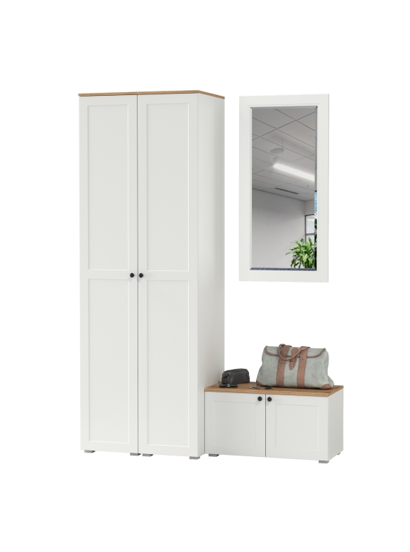 Остин Прихожая 36, цвет белый шагрень/дуб крафт золотой, ШхГхВ 160х54,3х229,6 см., универсальная сборка