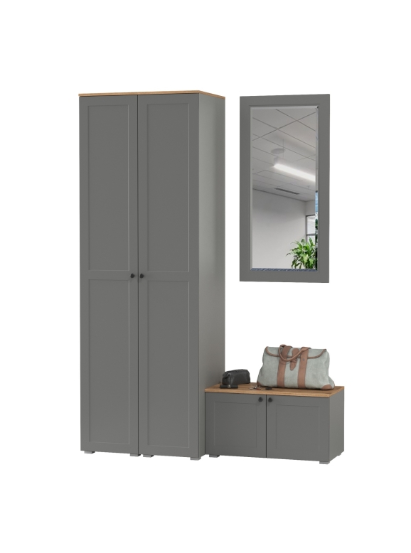 Остин Прихожая 36, цвет серый графит/дуб крафт золотой, ШхГхВ 160х54,3х229,6 см., универсальная сборка