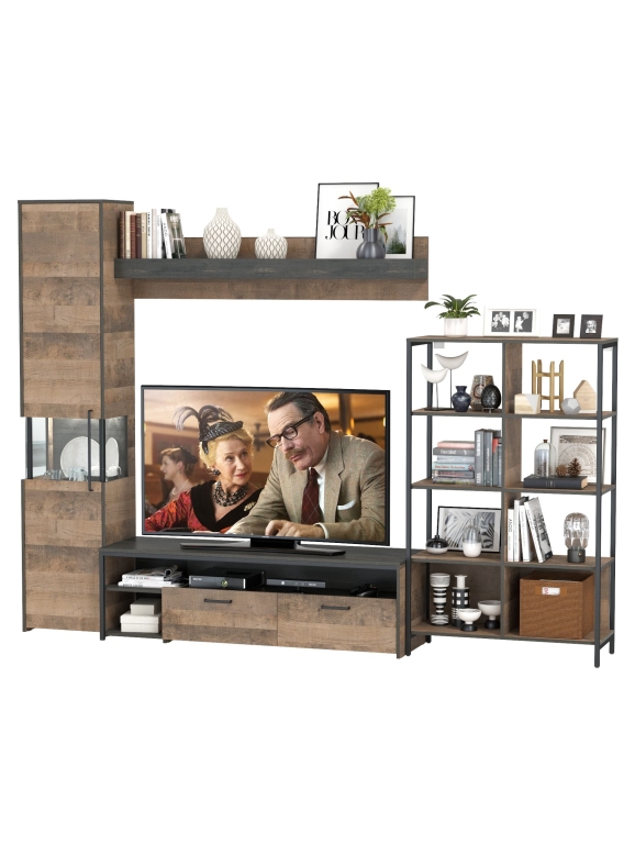 КР100 Трувор Гостиная 015, цвет дуб гранж песочный/интра, ШхГхВ 284,6х45,4х210 см., универсальная сборка