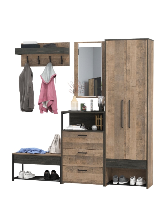 Трувор Прихожая 212, цвет дуб гранж песочный/интра, ШхГхВ 209,2х37х210 см., универсальная сборка