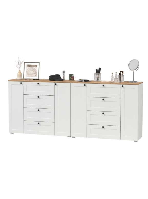 Остин 16.221 Комод + 16.221 Комод, цвет белый шагрень/дуб крафт золотой, ШхГхВ 240х41,9х99,3 см.