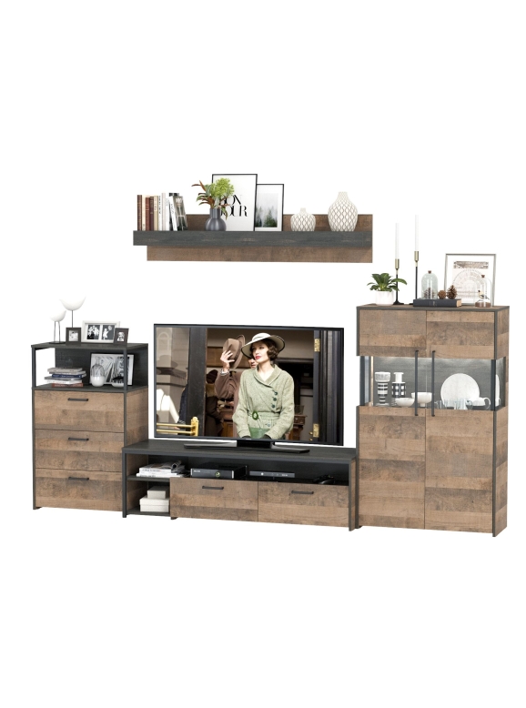 КР100 Трувор Гостиная 065, цвет дуб гранж песочный/интра, ШхГхВ 301,6х45,4х195 см., универсальная сборка