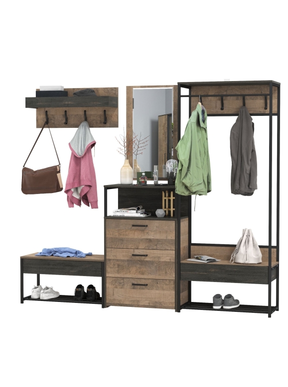 Трувор Прихожая 228, цвет дуб гранж песочный/интра, ШхГхВ 226х37х194,2 см., универсальная сборка