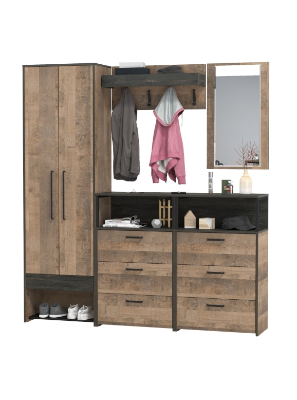 Трувор Прихожая 210, цвет дуб гранж песочный/интра, ШхГхВ 195,2х37х210 см., универсальная сборка