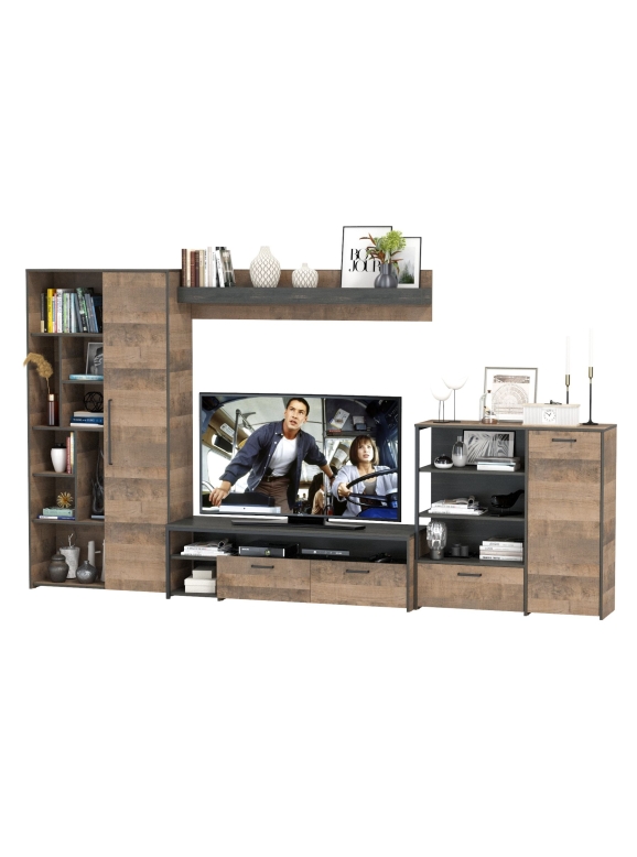 КР100 Трувор Гостиная 047, цвет дуб гранж песочный/интра, ШхГхВ 351,8х45,4х194,2 см., универсальная сборка