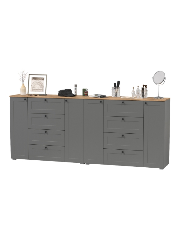 Остин 16.221 Комод + 16.221 Комод, цвет серый графит/дуб крафт золотой, ШхГхВ 240х41,9х99,3 см.