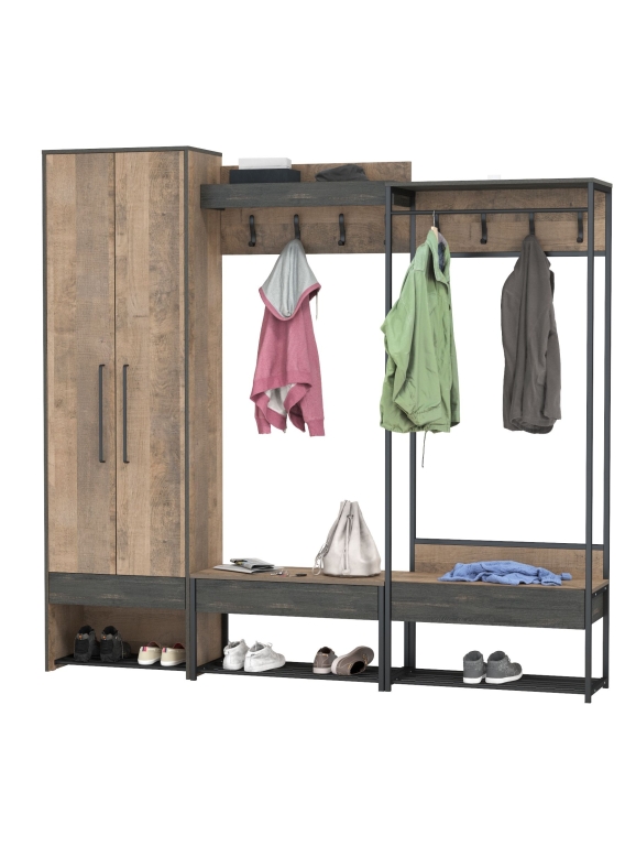 Трувор Прихожая 229, цвет дуб гранж песочный/интра, ШхГхВ 223,2х37х210 см., универсальная сборка