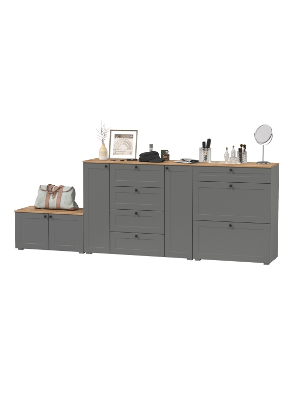 Остин 16.221 Комод + 16.121 Тумба для обуви + 13.257 Тумба, цвет серый графит/дуб крафт золотой, ШхГхВ 280х41,9х99,3 см.