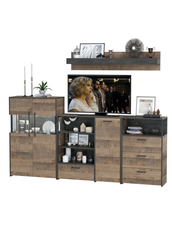 КР100 Трувор Гостиная 010, цвет дуб гранж песочный/интра, ШхГхВ 260,8х37х195 см., универсальная сборка