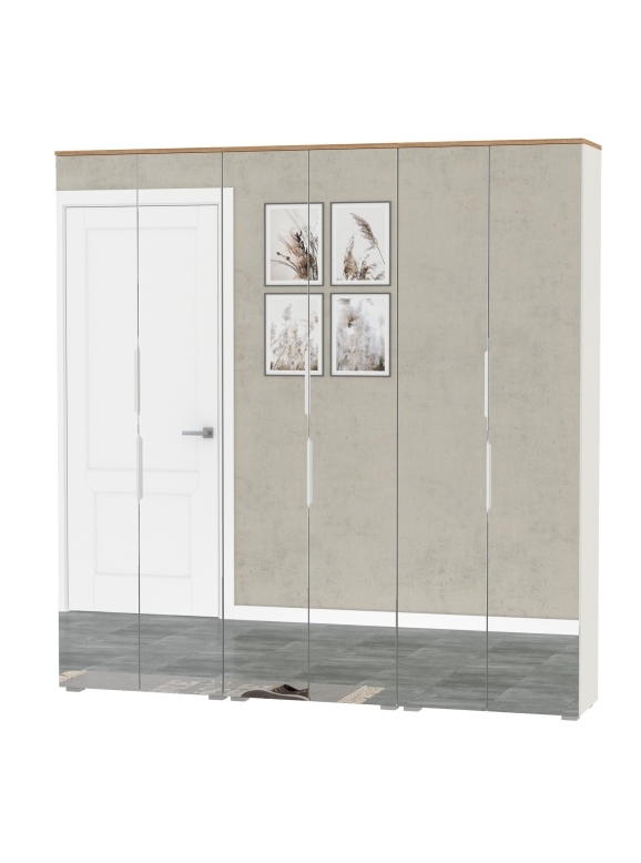 Октава 13.338 Шкаф для одежды + 13.338 Шкаф + 13.338, цвет белый шагрень/дуб крафт золотой/фасады МДФ белый шагрень/зеркало, ШхГхВ 193,2х35,3х197,6 см