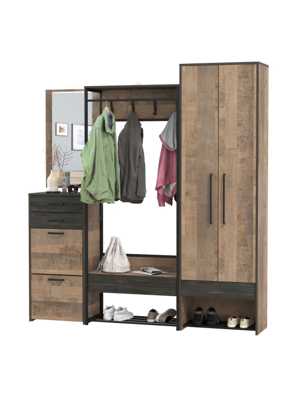 Трувор Прихожая 232, цвет дуб гранж песочный/интра, ШхГхВ 193,2х37х210 см., универсальная сборка