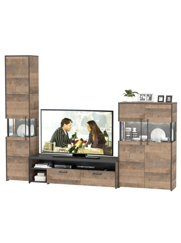 Трувор Гостиная 026, цвет дуб гранж песочный/интра, ШхГхВ 280,4х45,4х194,2 см., универсальная сборка