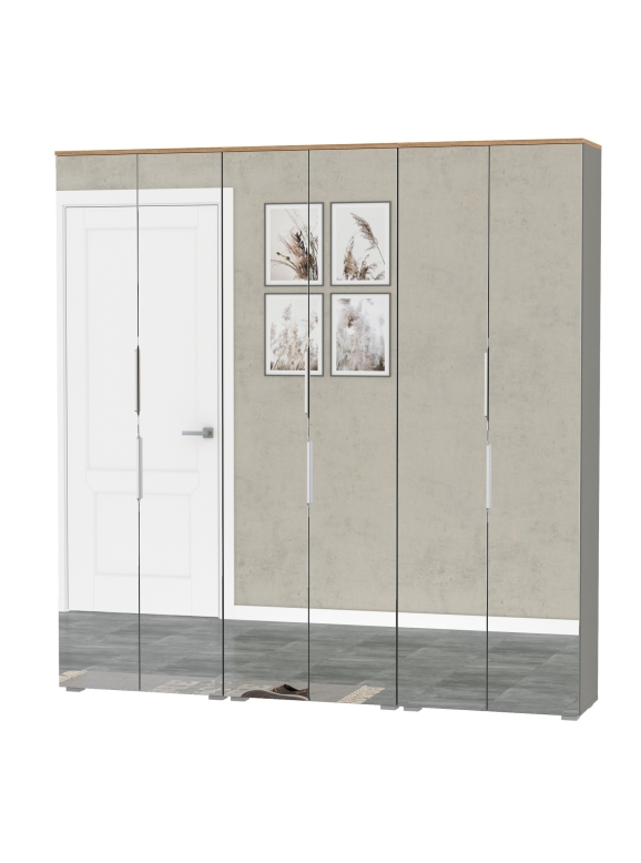 Октава 13.338 Шкаф для одежды + 13.338 Шкаф + 13.338, цвет серый графит/дуб крафт золотой/фасады МДФ серый графит/зеркало, ШхГхВ 193,2х35,3х197,6 см.