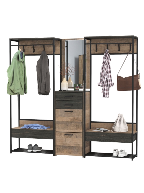 Трувор Прихожая 245, цвет дуб гранж песочный/интра, ШхГхВ 210х37х194,2 см., универсальная сборка