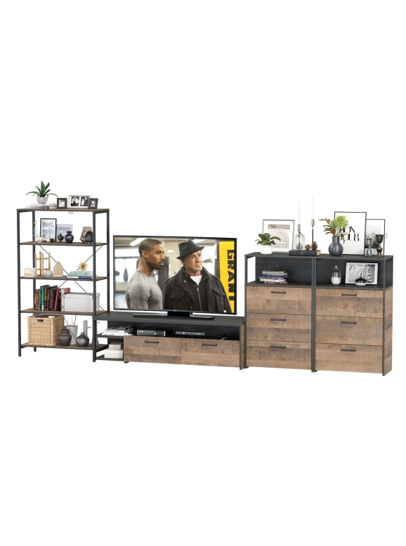 КР100 Трувор Гостиная 098, цвет дуб гранж песочный/интра, ШхГхВ 364,6х45,4х146 см., универсальная сборка